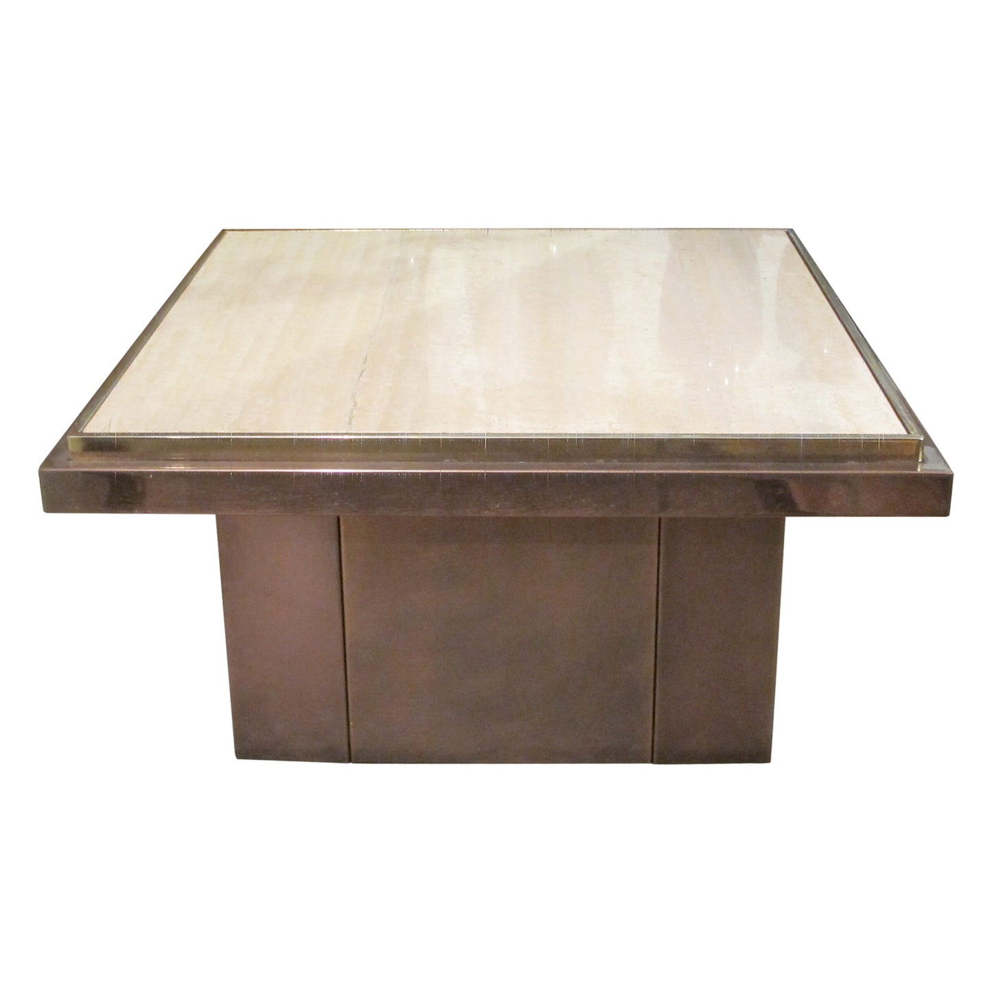 1970s Belgian Square Travertine Top Side Table by Belgo Chrome