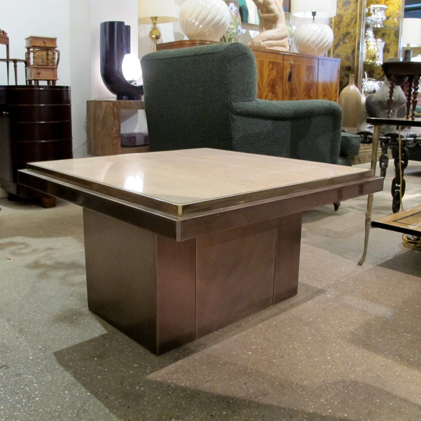 1970s Belgian Square Travertine Top Side Table by Belgo Chrome