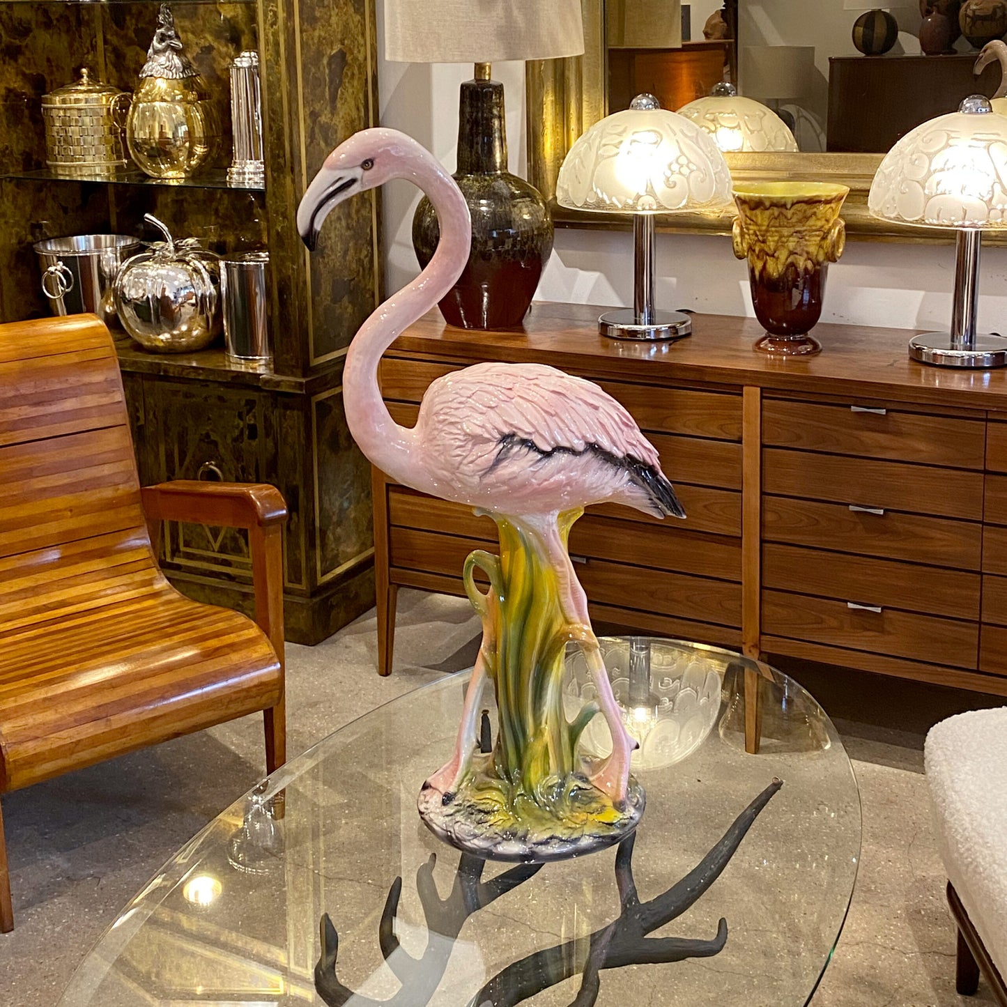 Mid-Century Life-Size Italian Glazed Ceramic Flamingo