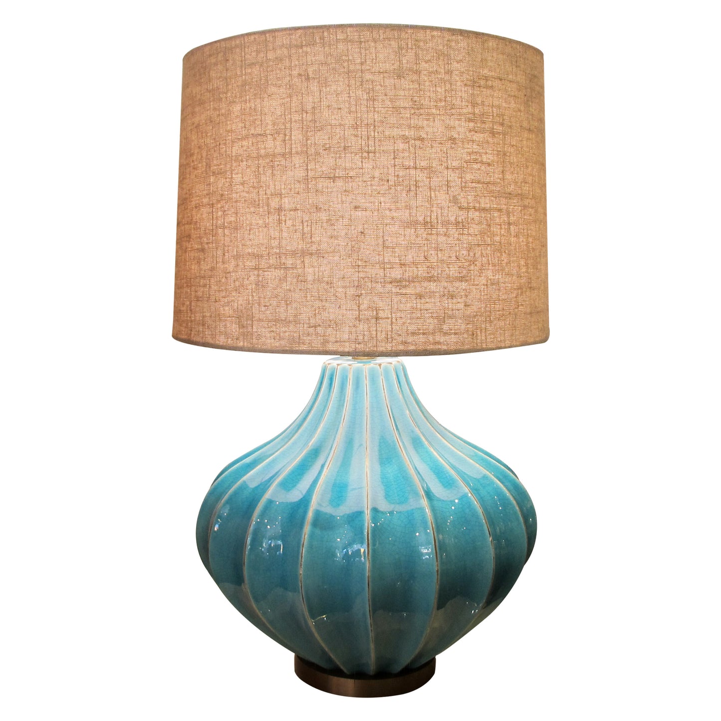 Pair of Turquoise Ceramic Crackled Glaze table lamps, circa 1980s, English