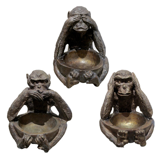 Three Wise Monkeys Bronze Sculptures “See No Evil, Hear No Evil, Speak No Evil”, Mid-Century, English