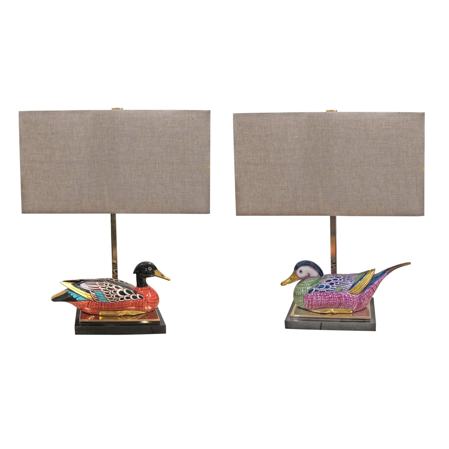 A pair of ducks porcelain lamps