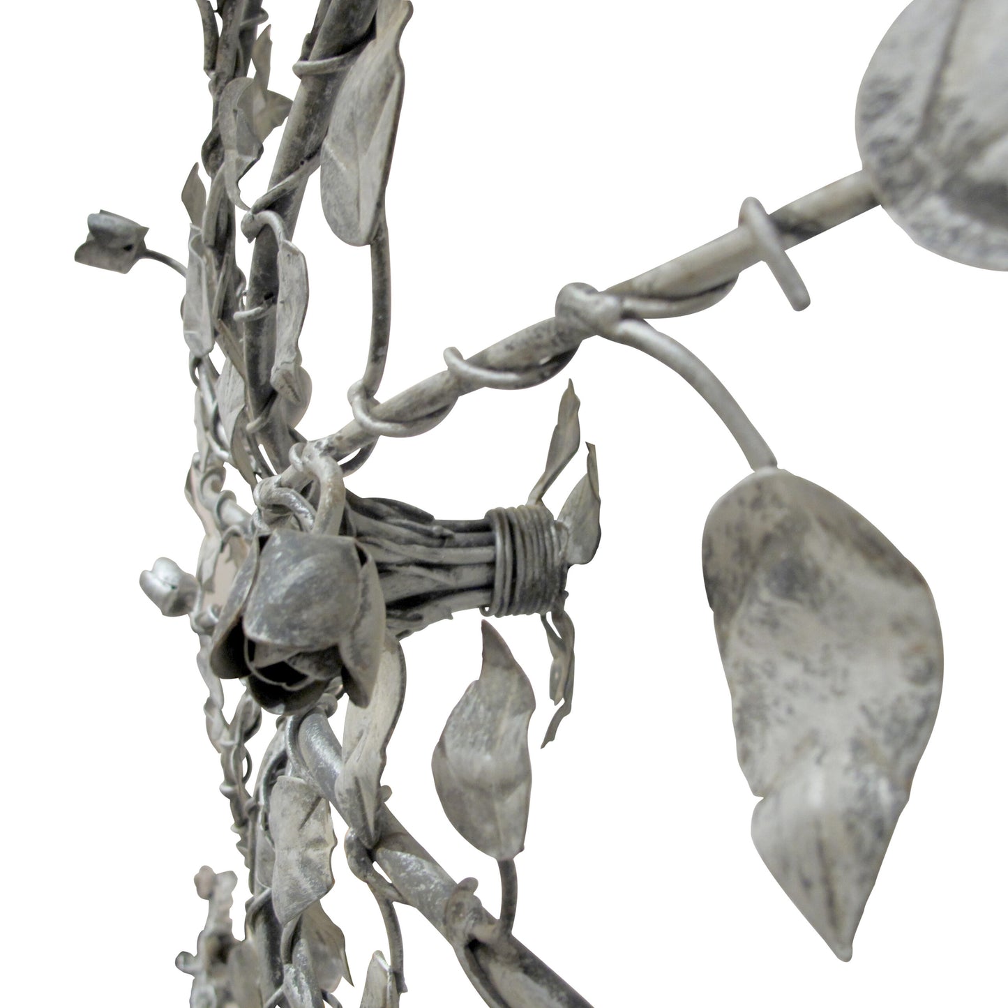 Pair of Large Silver-Painted Iron Floral Plafonniers / Wall Lights, Spanish 1950s