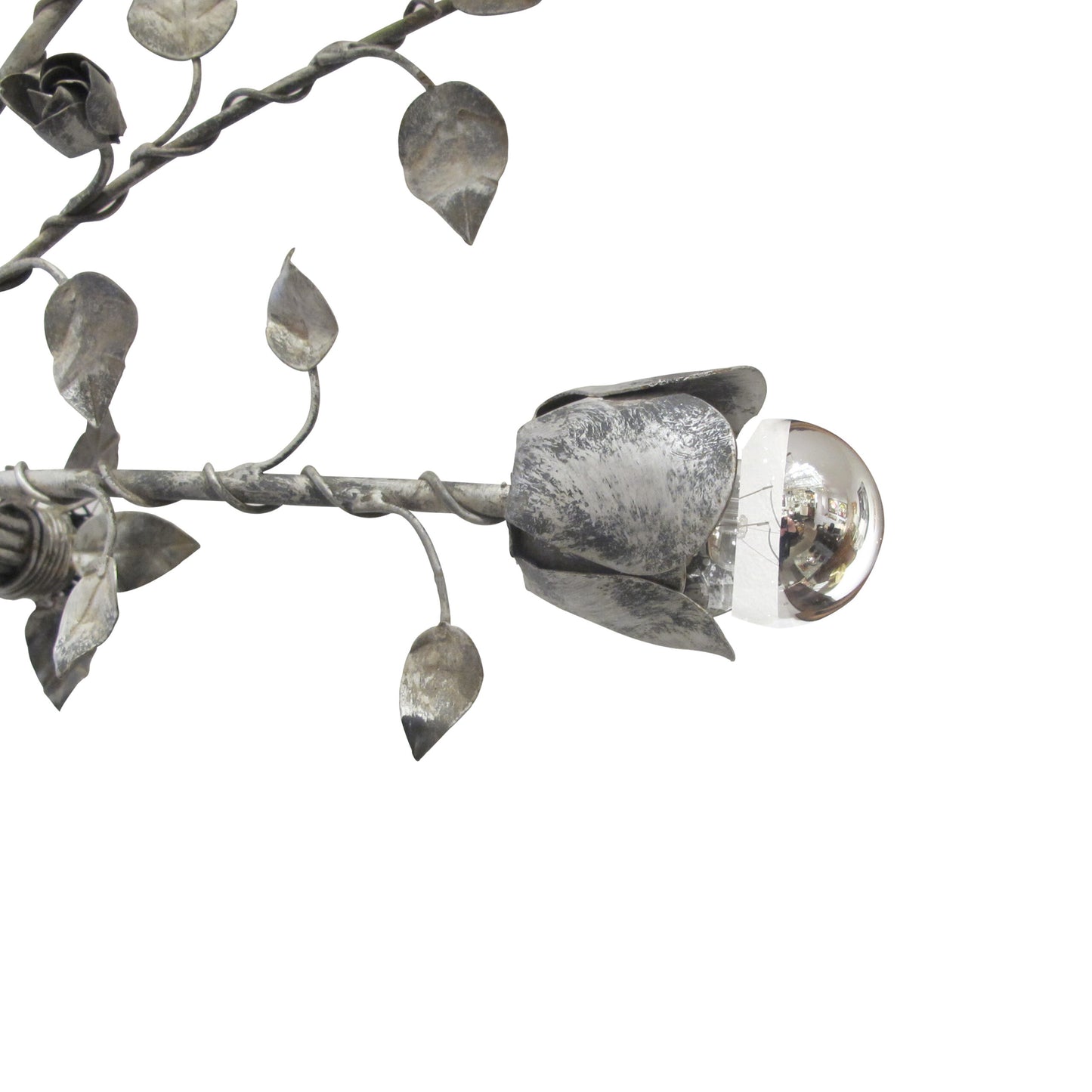 Pair of Large Silver-Painted Iron Floral Plafonniers / Wall Lights, Spanish 1950s