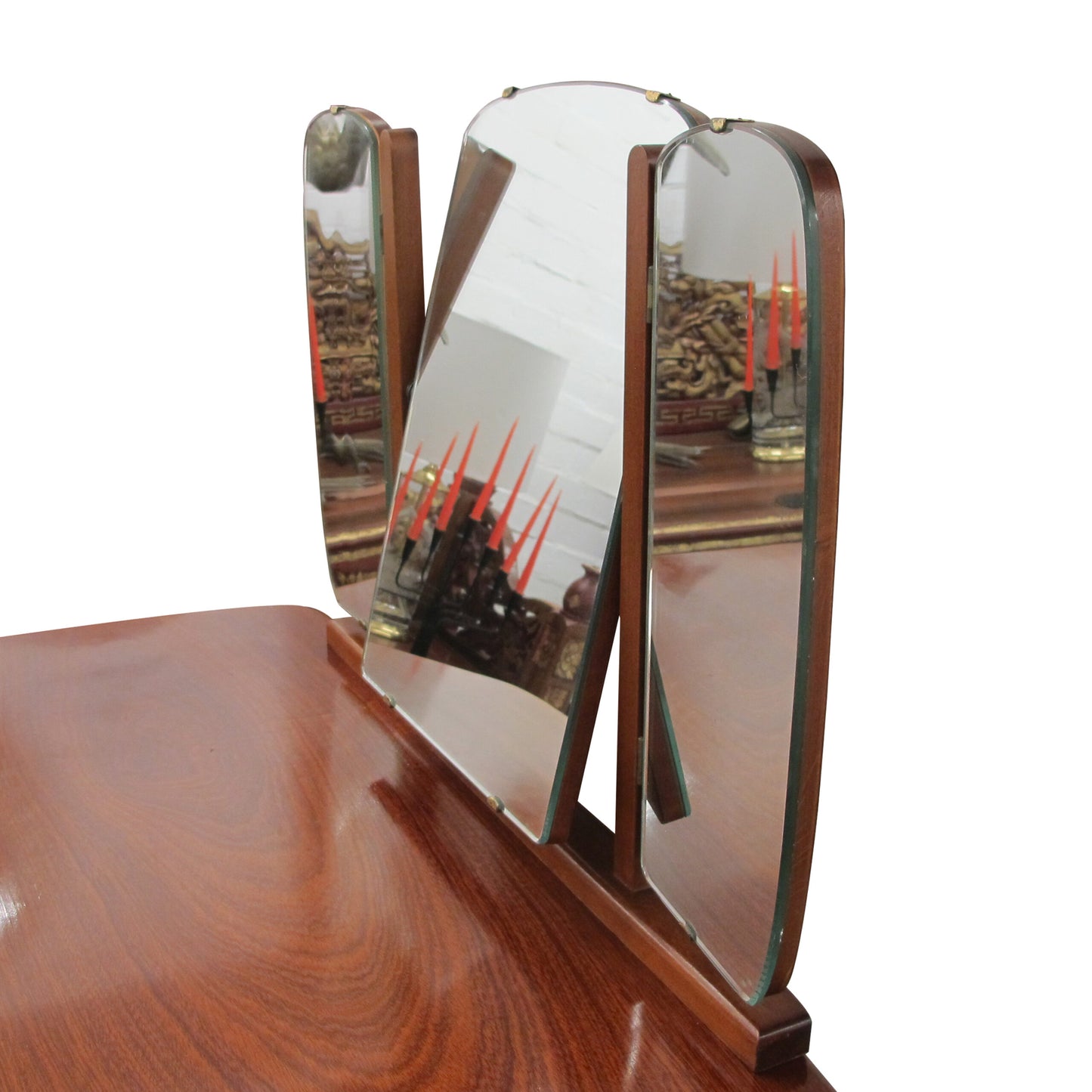 1940s Scandinavian Vanity Dressing Table with Its Triptych Mirror