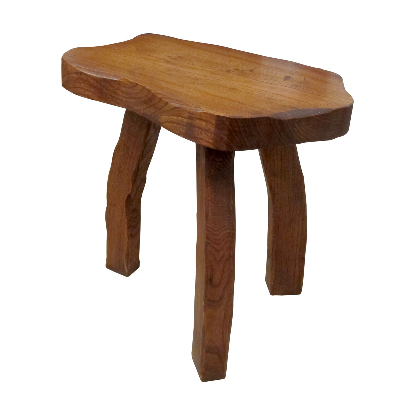 Mid-Century Set of Four Milking Stools Carved in Oak Wood, French