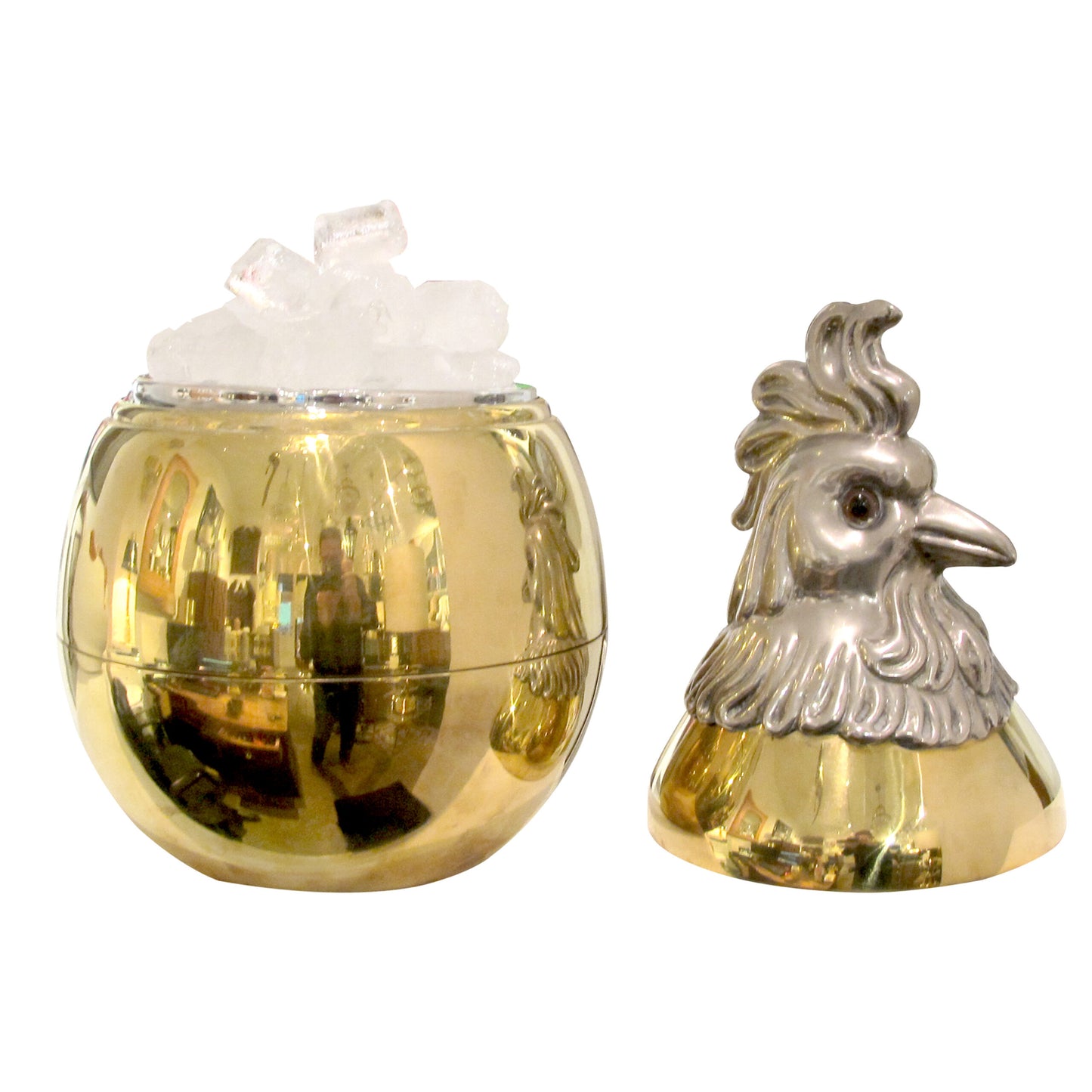 Mid-Century Large Gold Silver Plated Ice Bucket in the Shape of a Cockerel