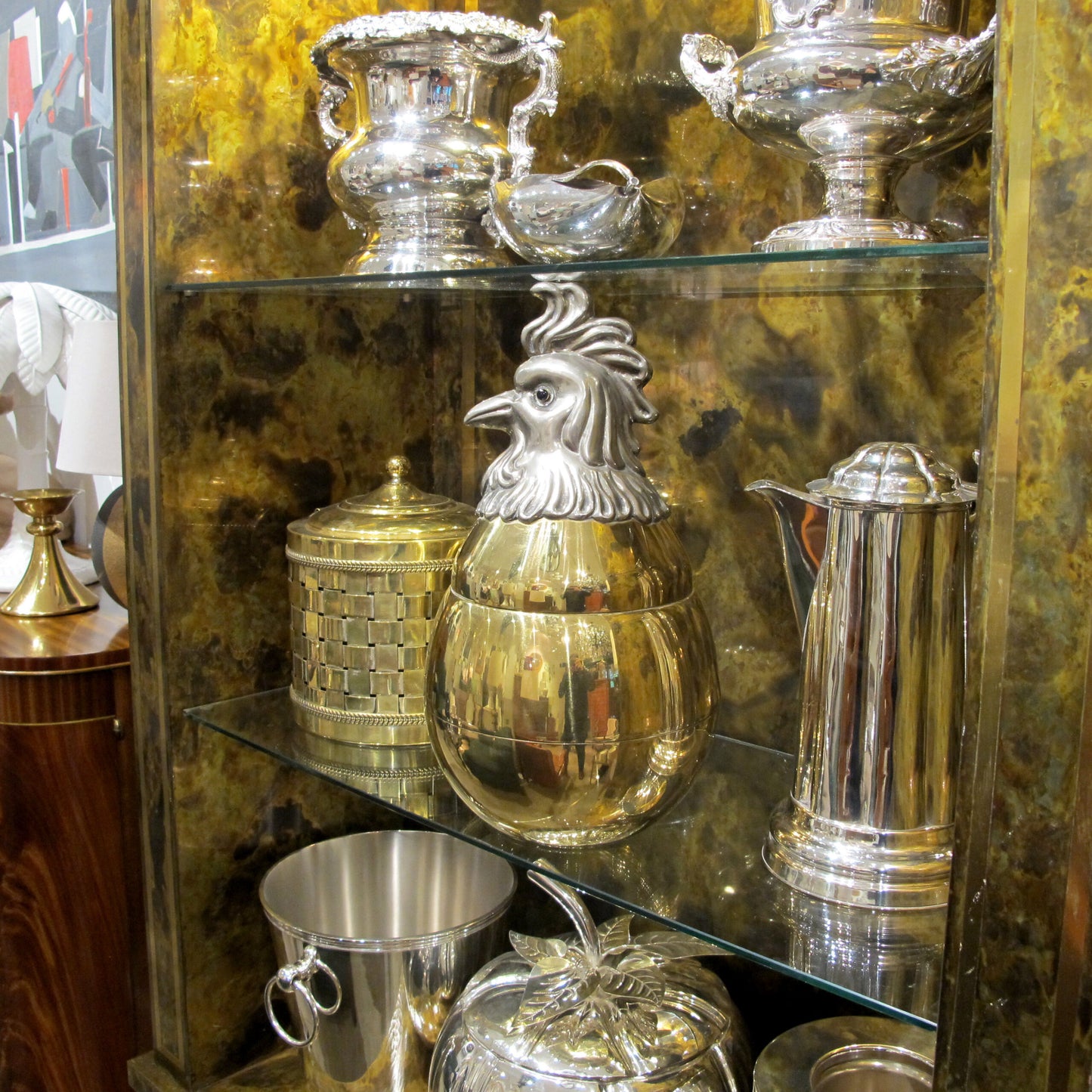 Mid-Century Large Gold Silver Plated Ice Bucket in the Shape of a Cockerel