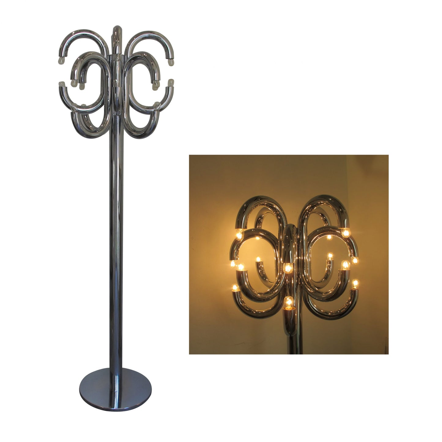 1970s Tall medusa chrome floor lamp with 16 arms