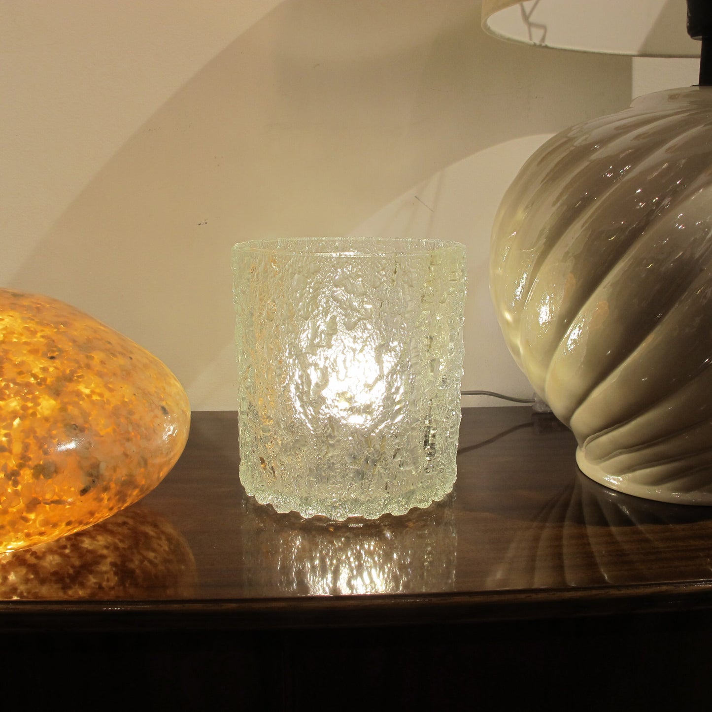 1970s Cylinder-Shaped Textured Glass Table Lamps by J. T. Kalmar, Austrian