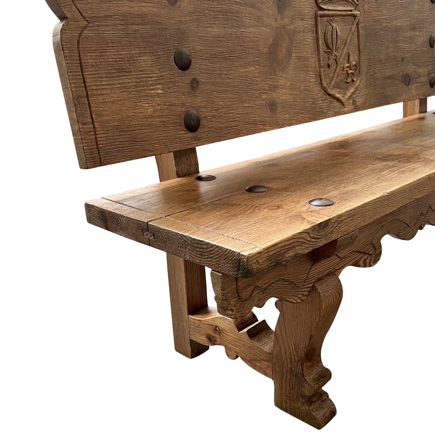 1920s Oak Heraldic Bench with Spanish & French Royal Alliance Crest