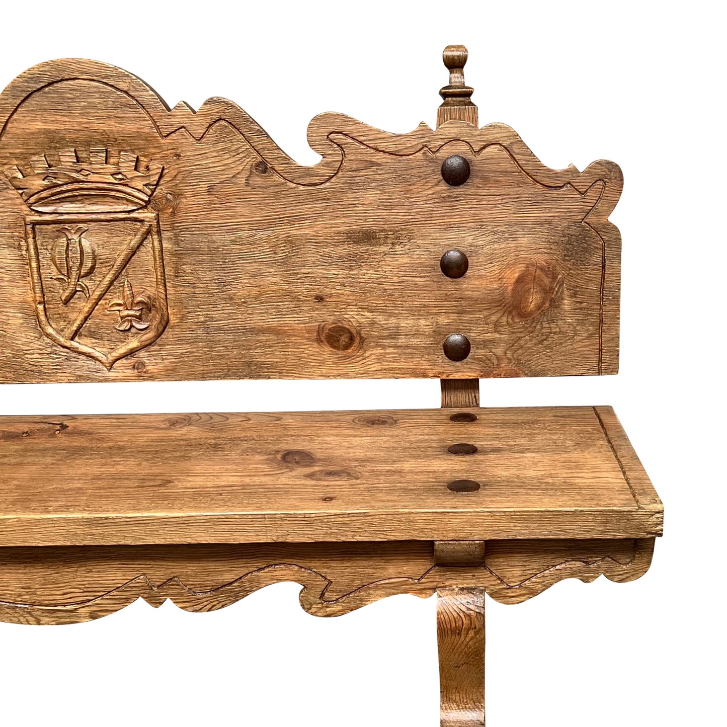 1920s Oak Heraldic Bench with Spanish & French Royal Alliance Crest