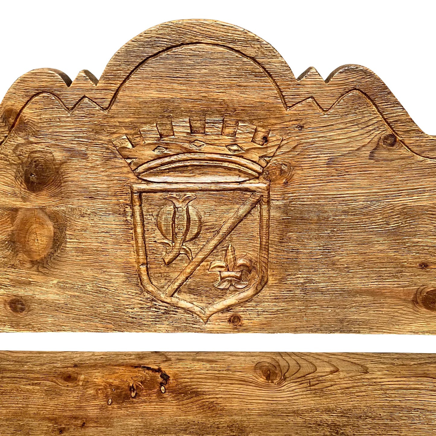 1920s Oak Heraldic Bench with Spanish & French Royal Alliance Crest
