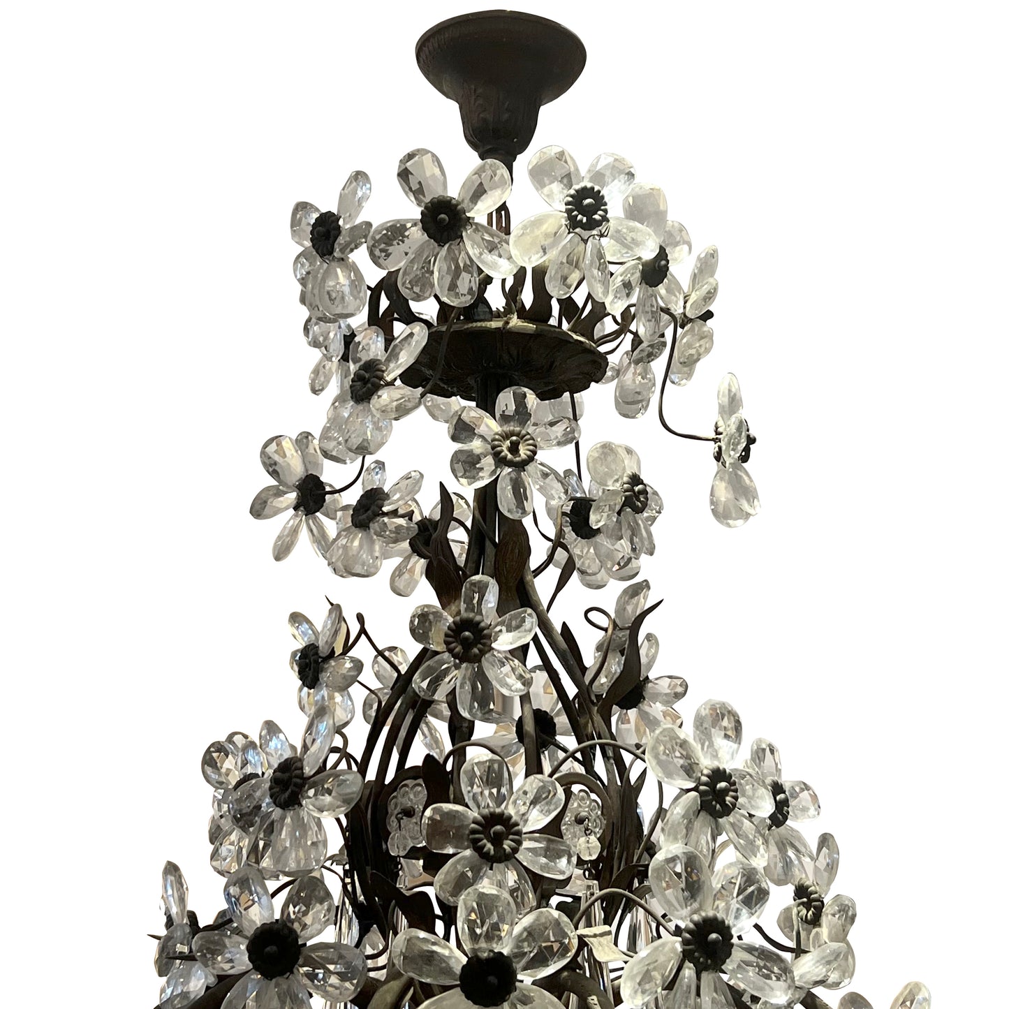 French 10-Branch Floral Crystal Chandelier, Attributed to Maison Bagués, Circa 1940s–1950s