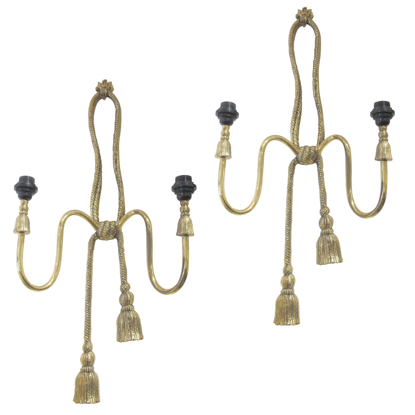 1950s Pair of Valenti Brass Rope Wall Lights with Tassels, Spanish