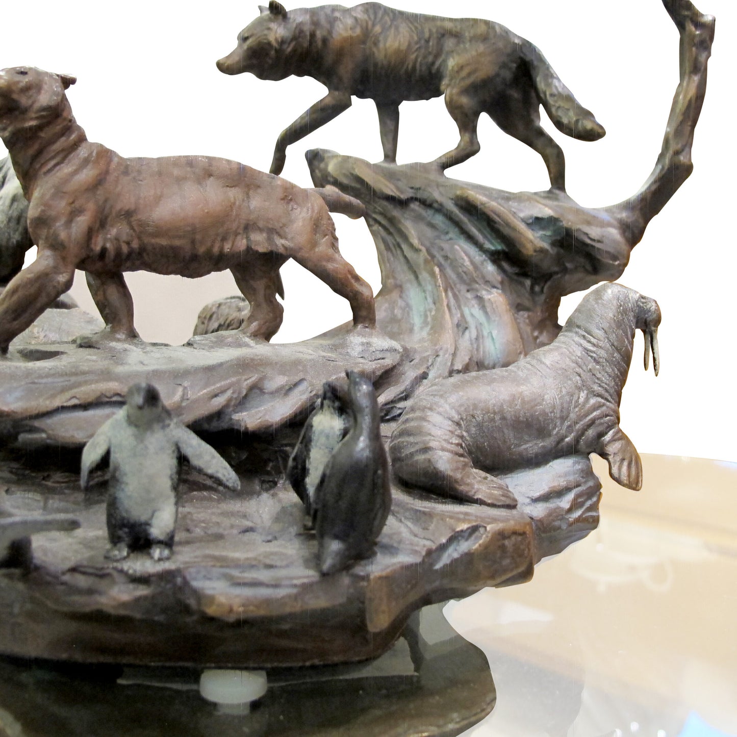 1980s Side Table with bronze casts of Earth, Sea, Air Animals, American