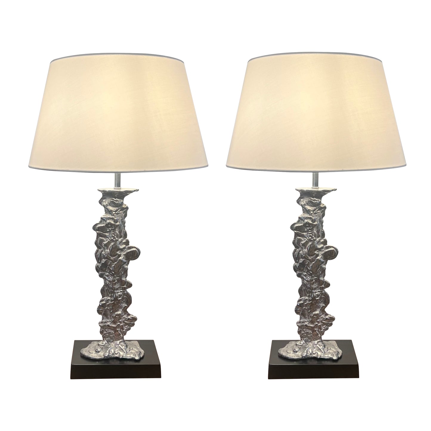 Pair of Silver-Plated Sculptural Table Lamps, Circa 1950s