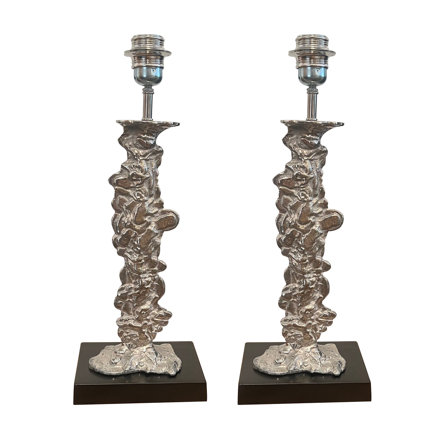 Pair of Silver-Plated Sculptural Table Lamps, Circa 1950s