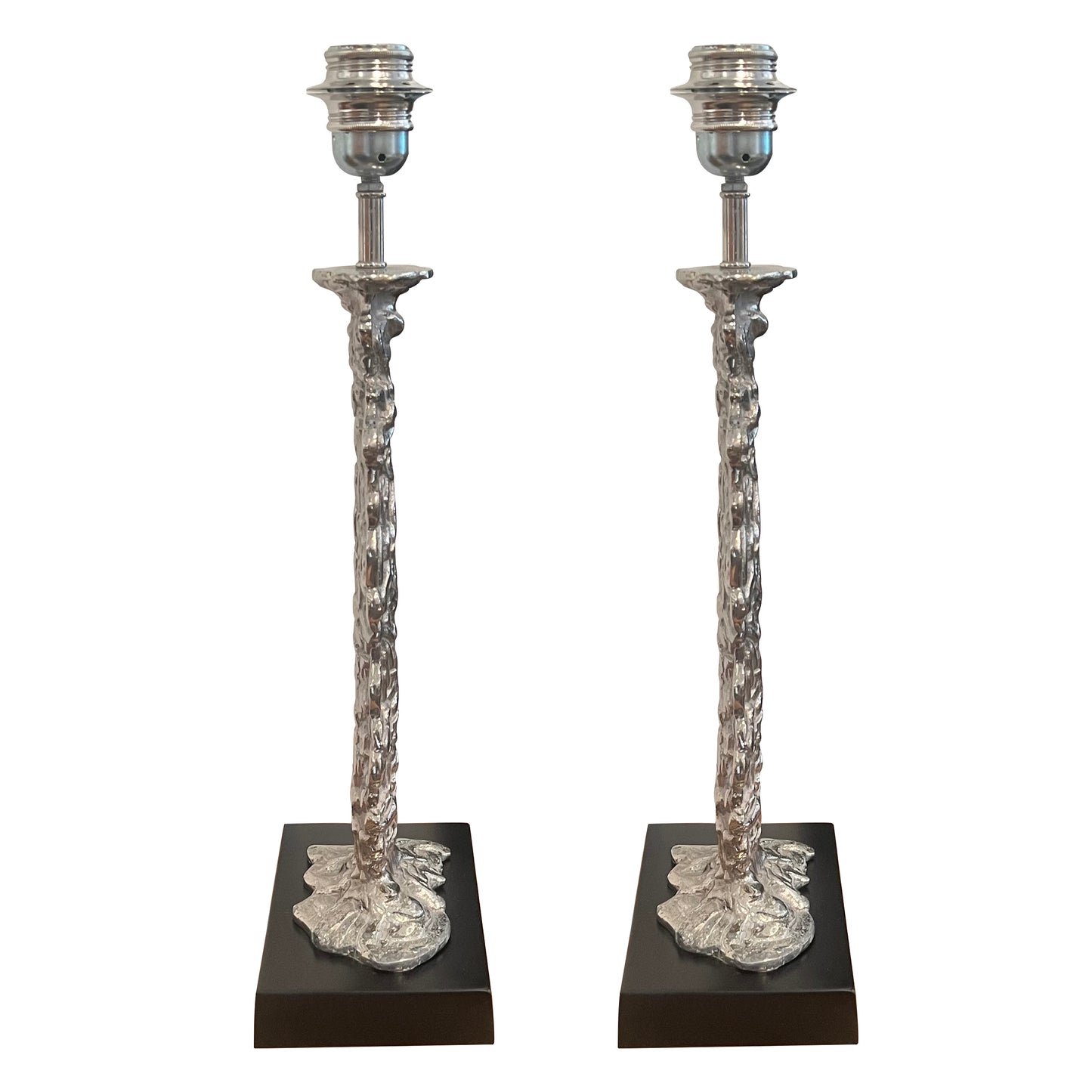 Pair of Silver-Plated Sculptural Table Lamps, Circa 1950s