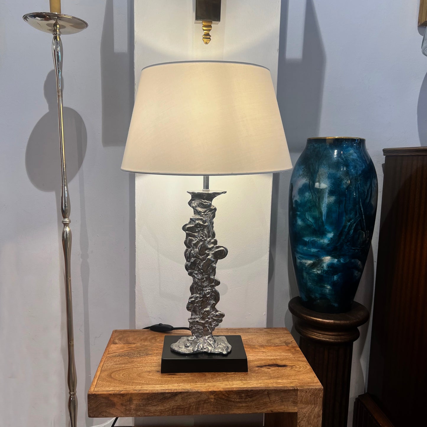 Pair of Silver-Plated Sculptural Table Lamps, Circa 1950s