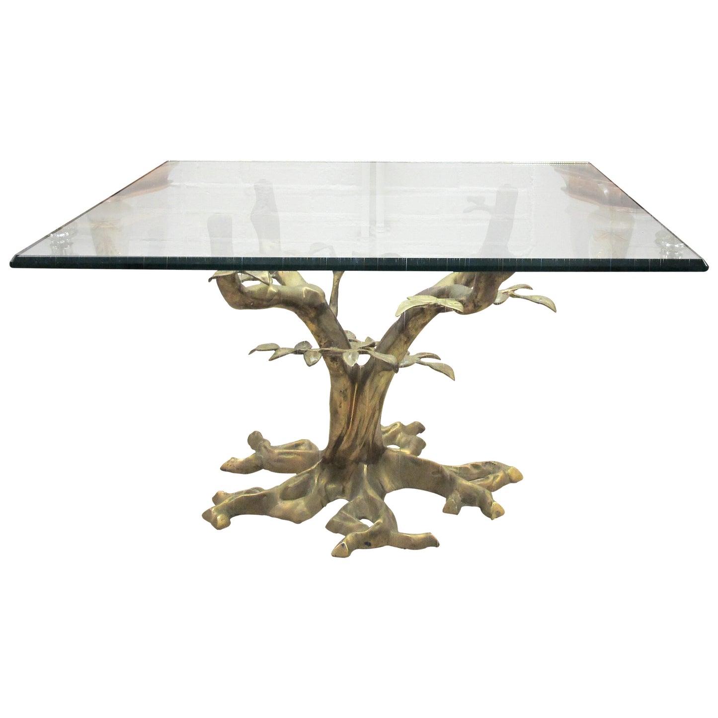 Mid-Century Brass Bonsai Tree Coffee table with Glass top, French