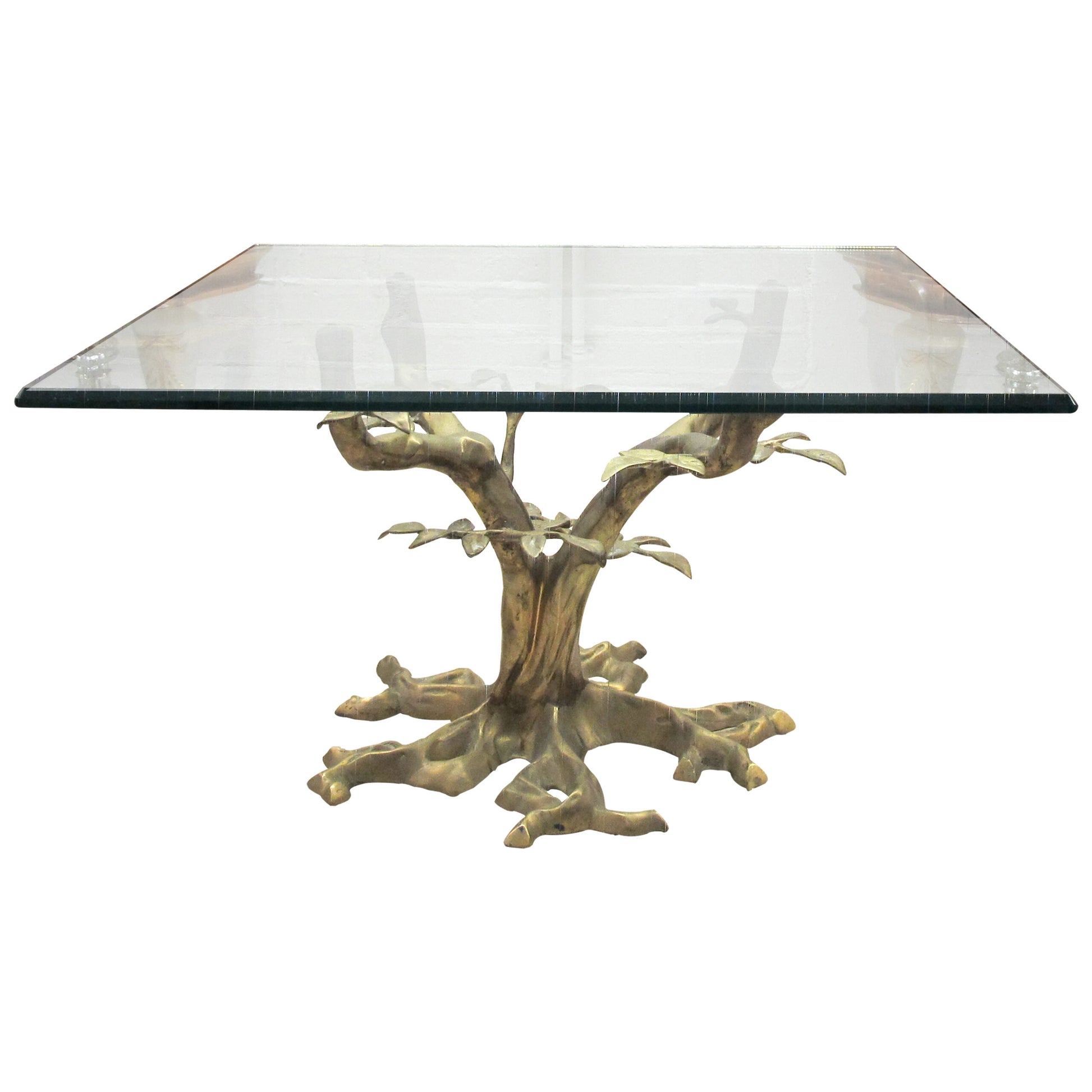 Mid-Century Brass Bonsai Tree Coffee table with Glass top, French