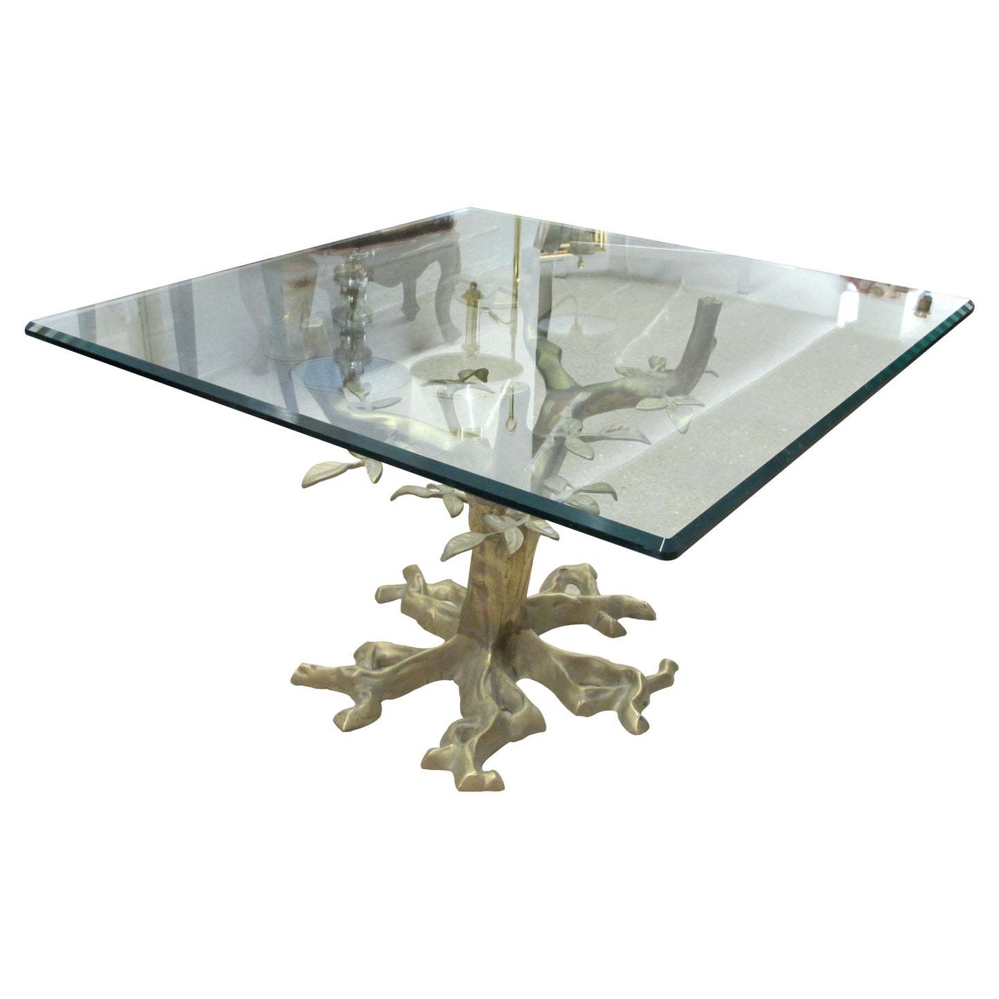 Mid-Century Brass Bonsai Tree Coffee table with Glass top, French