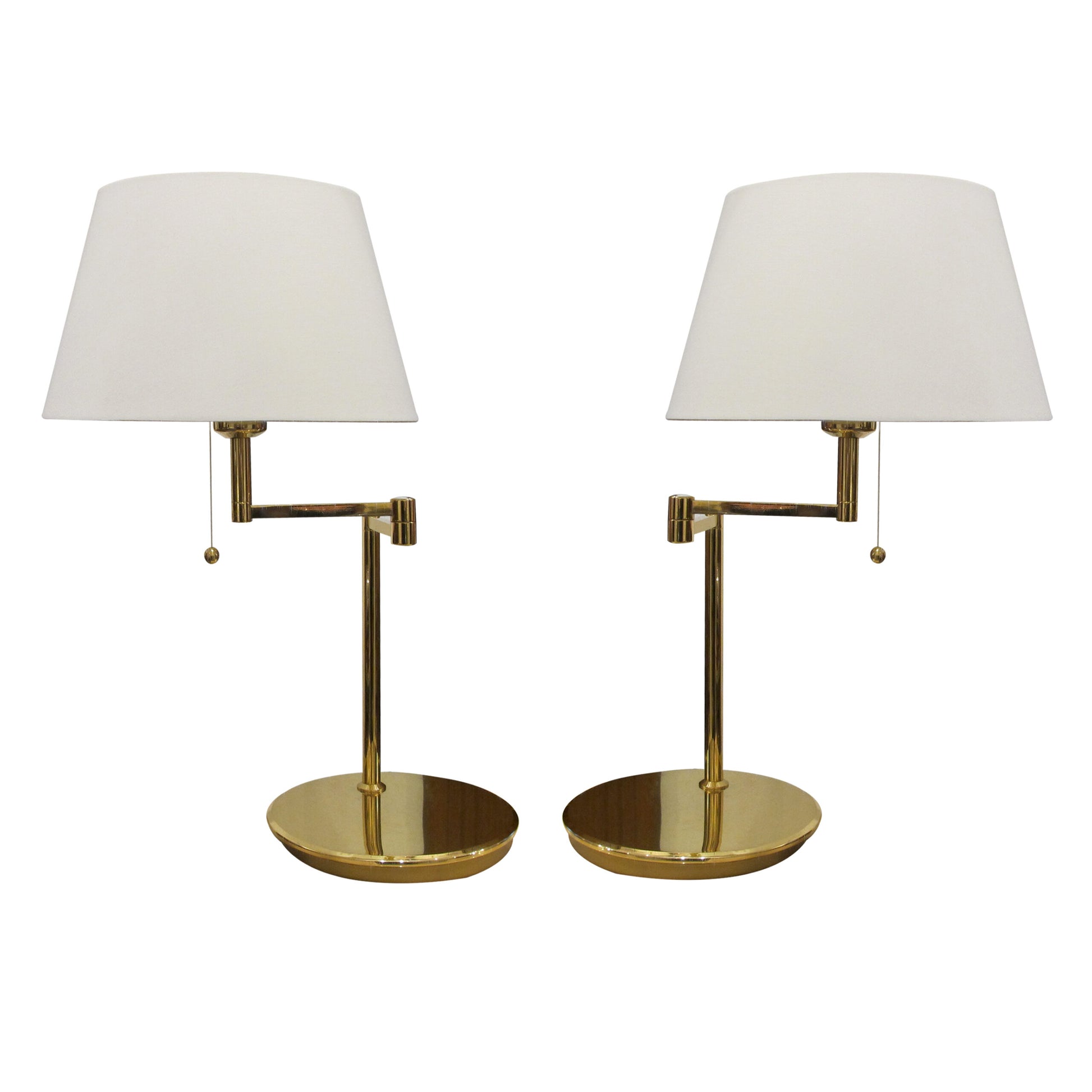 1970s Pair of Large Brass Bracket Table Lamps, Swedish, 1970s