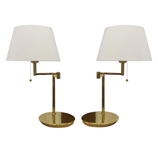 1970s Pair of Large Brass Bracket Table Lamps, Swedish, 1970s