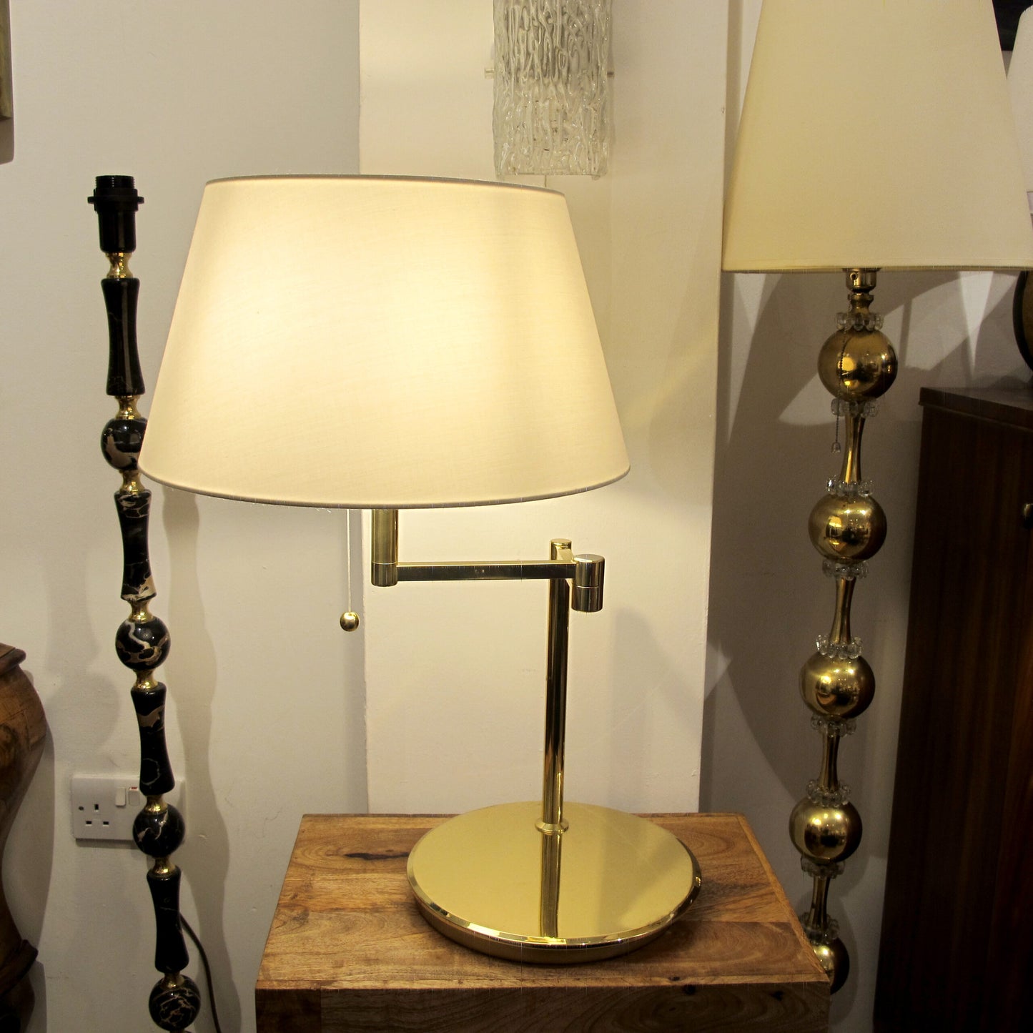 1970s Pair of Large Brass Bracket Table Lamps, Swedish, 1970s