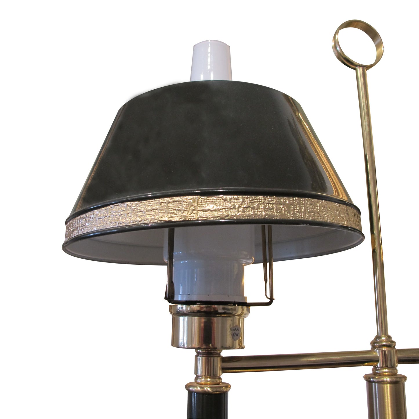 A 1970's table lamp with two green metal shades