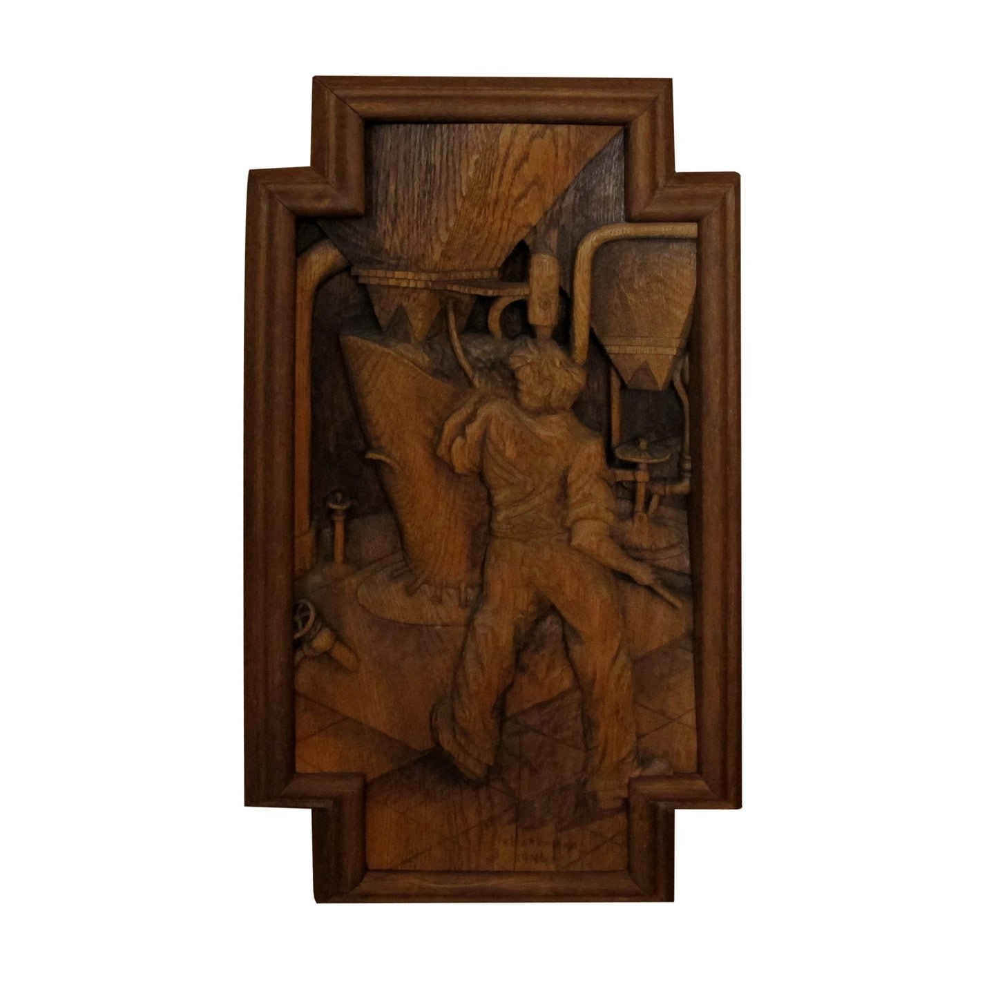 A 1940’s oak cabinet with carvings by E. Hallanvaara, Finnish