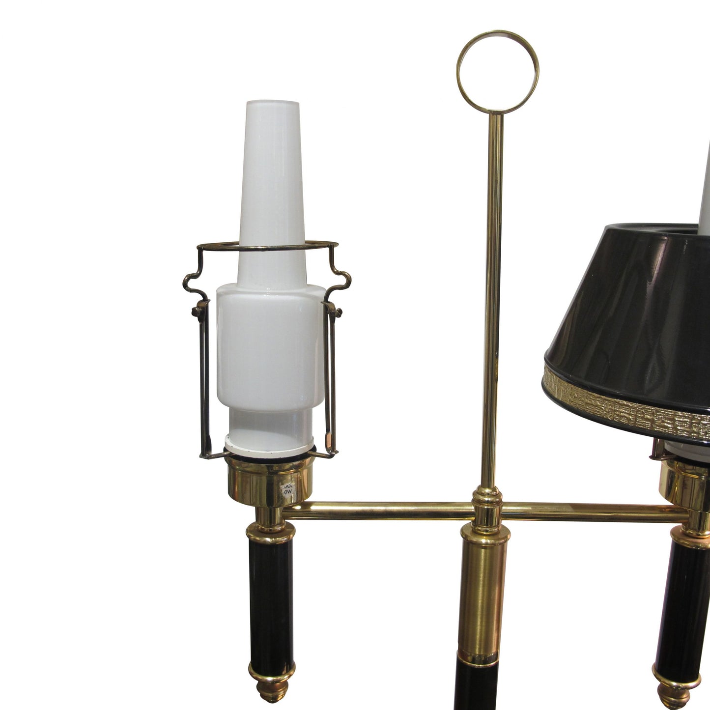 A 1970's table lamp with two green metal shades