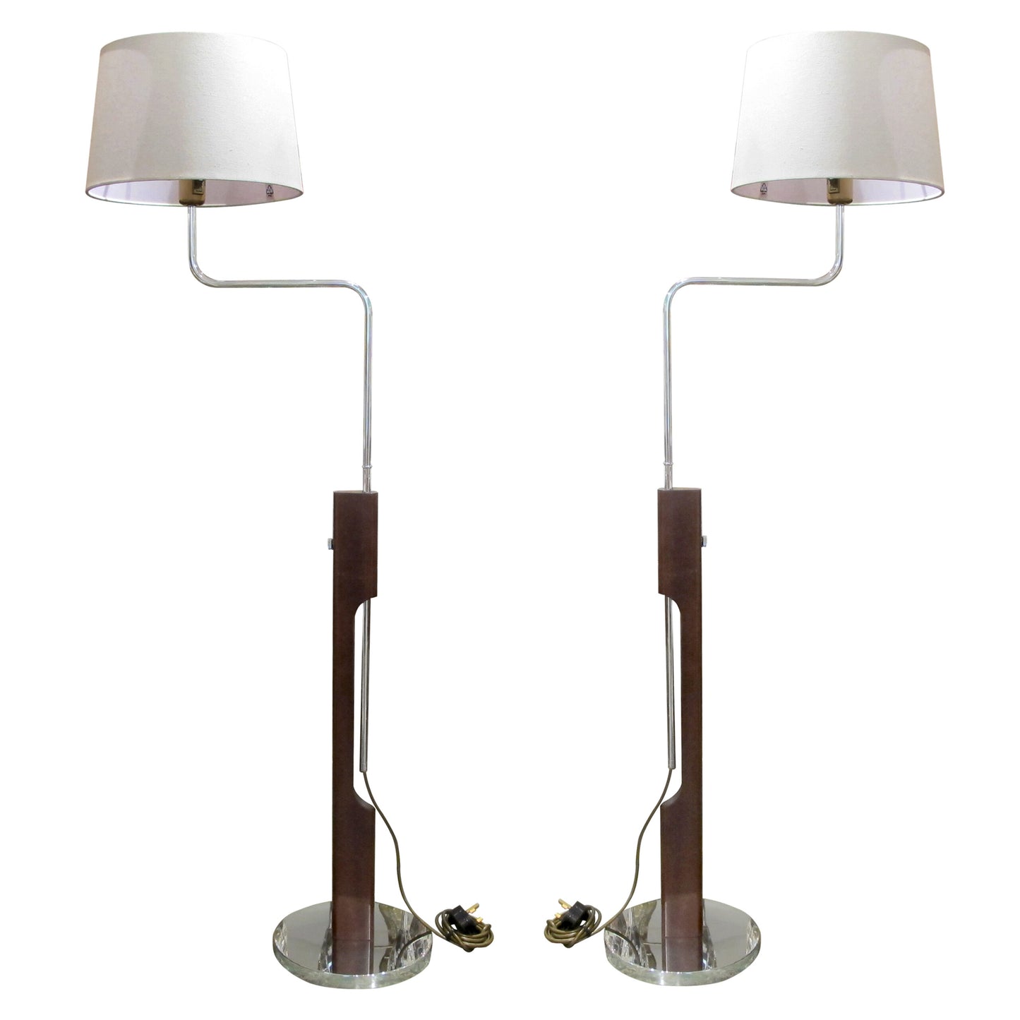 1960s Pair of Chrome and Walnut Swivel Bracket Floor Lamps, Swedish