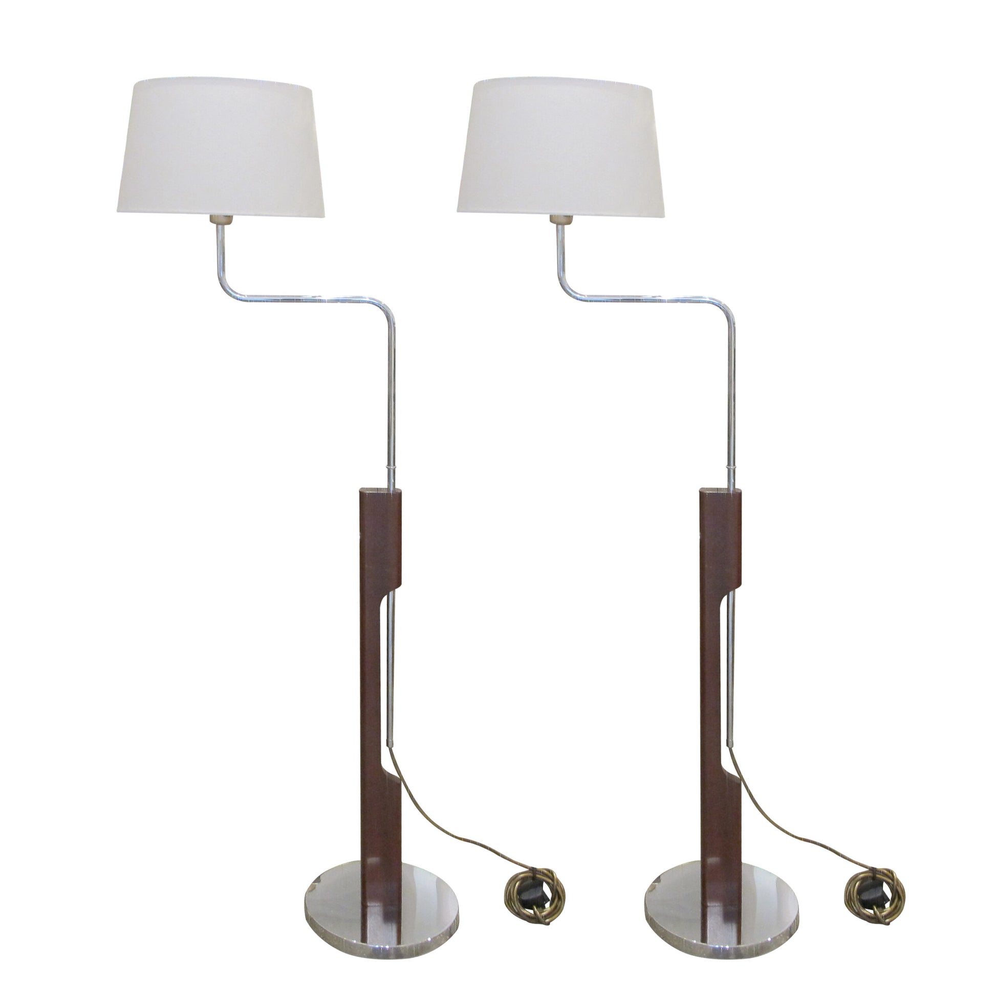 1960s Pair of Chrome and Walnut Swivel Bracket Floor Lamps, Swedish