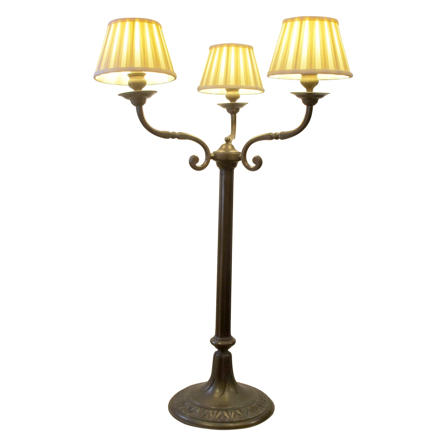 Pair of Large Three Arms Solid Bronze Table Lamps circa 1900, French