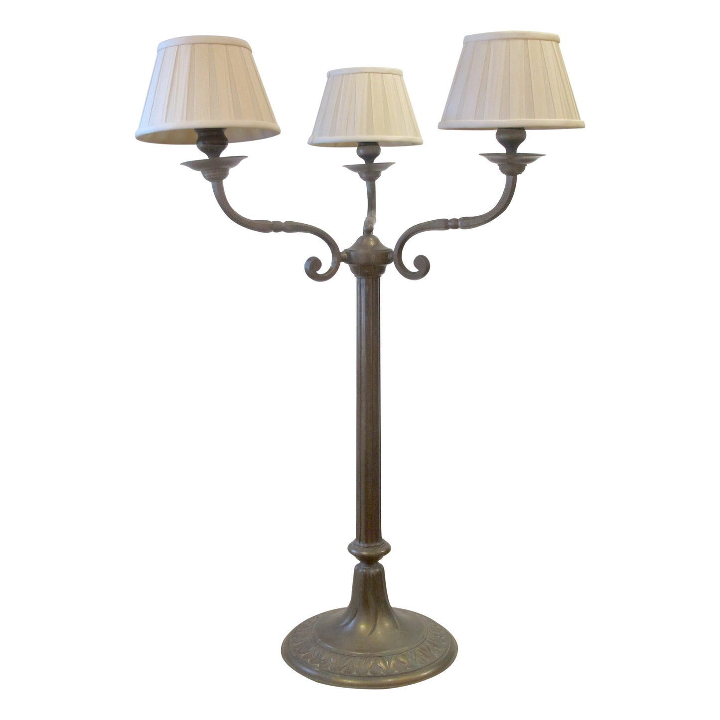 Pair of Large Three Arms Solid Bronze Table Lamps circa 1900, French