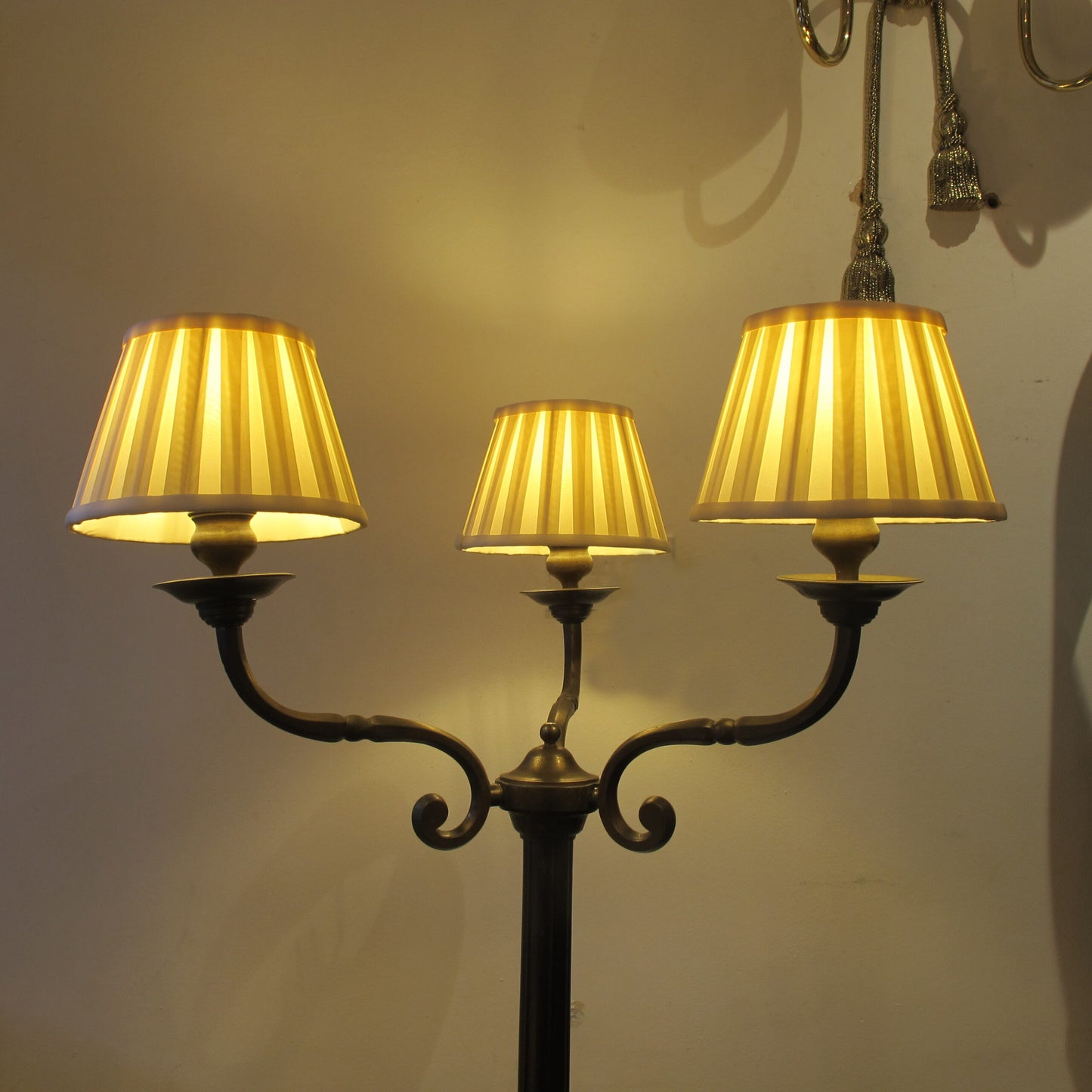 Pair of Large Three Arms Solid Bronze Table Lamps circa 1900, French