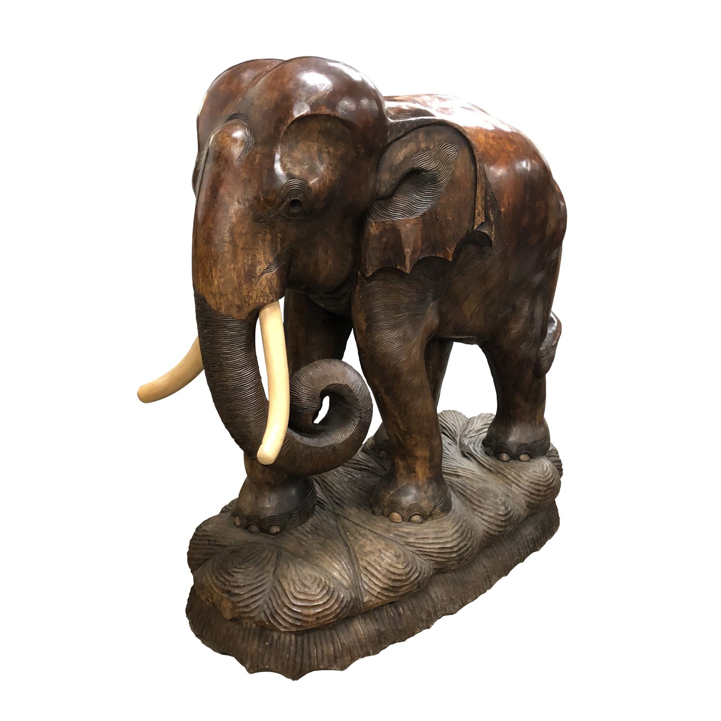 A pair of carved wood elephants sculptures, 20th century