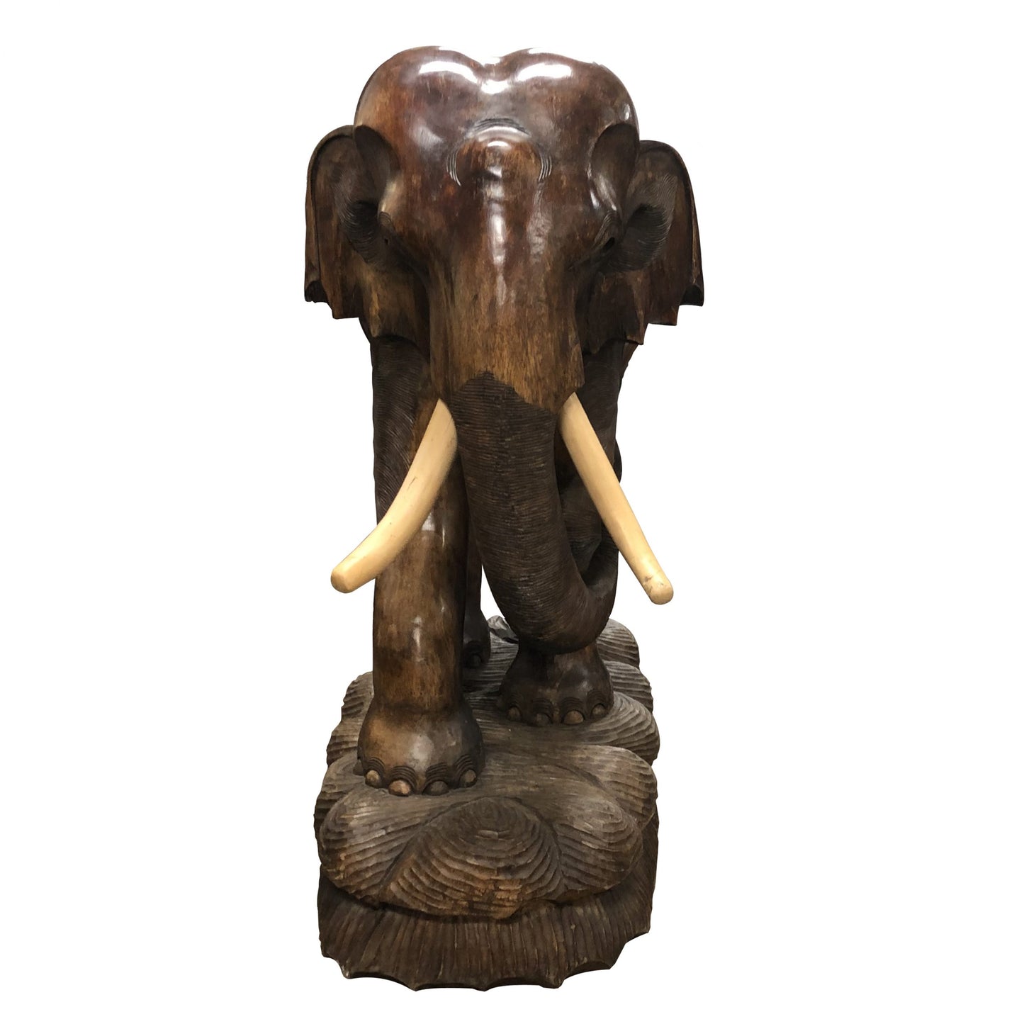 A pair of carved wood elephants sculptures, 20th century