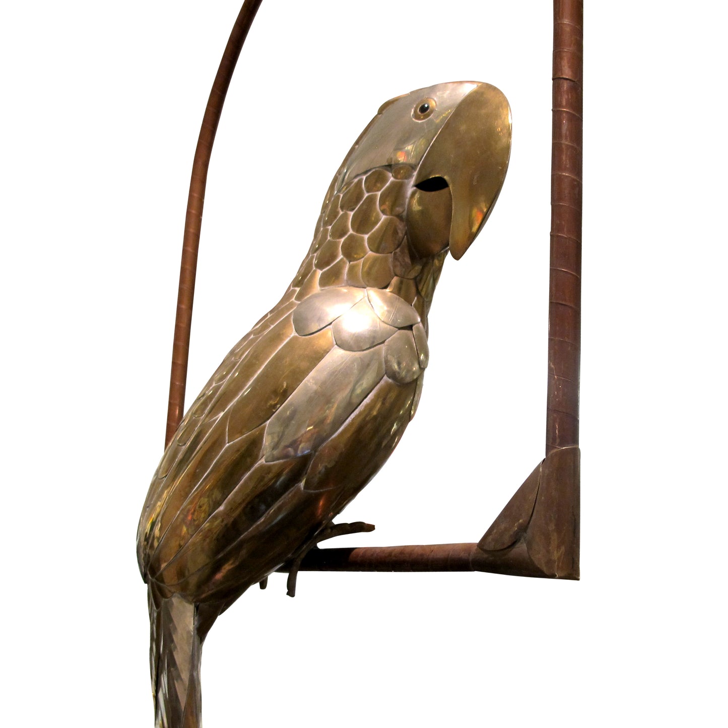 1970s Brass Parrot Sculpture On a Perch by Sergio Bustamante, Mexican