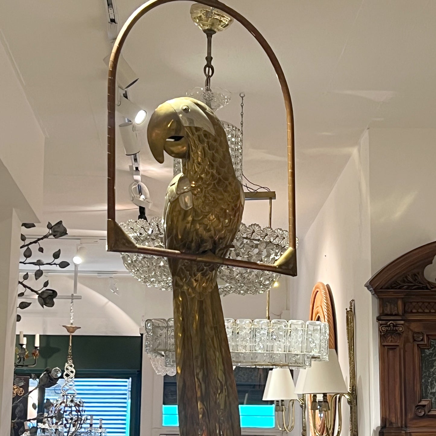 1970s Brass Parrot Sculpture On a Perch by Sergio Bustamante, Mexican