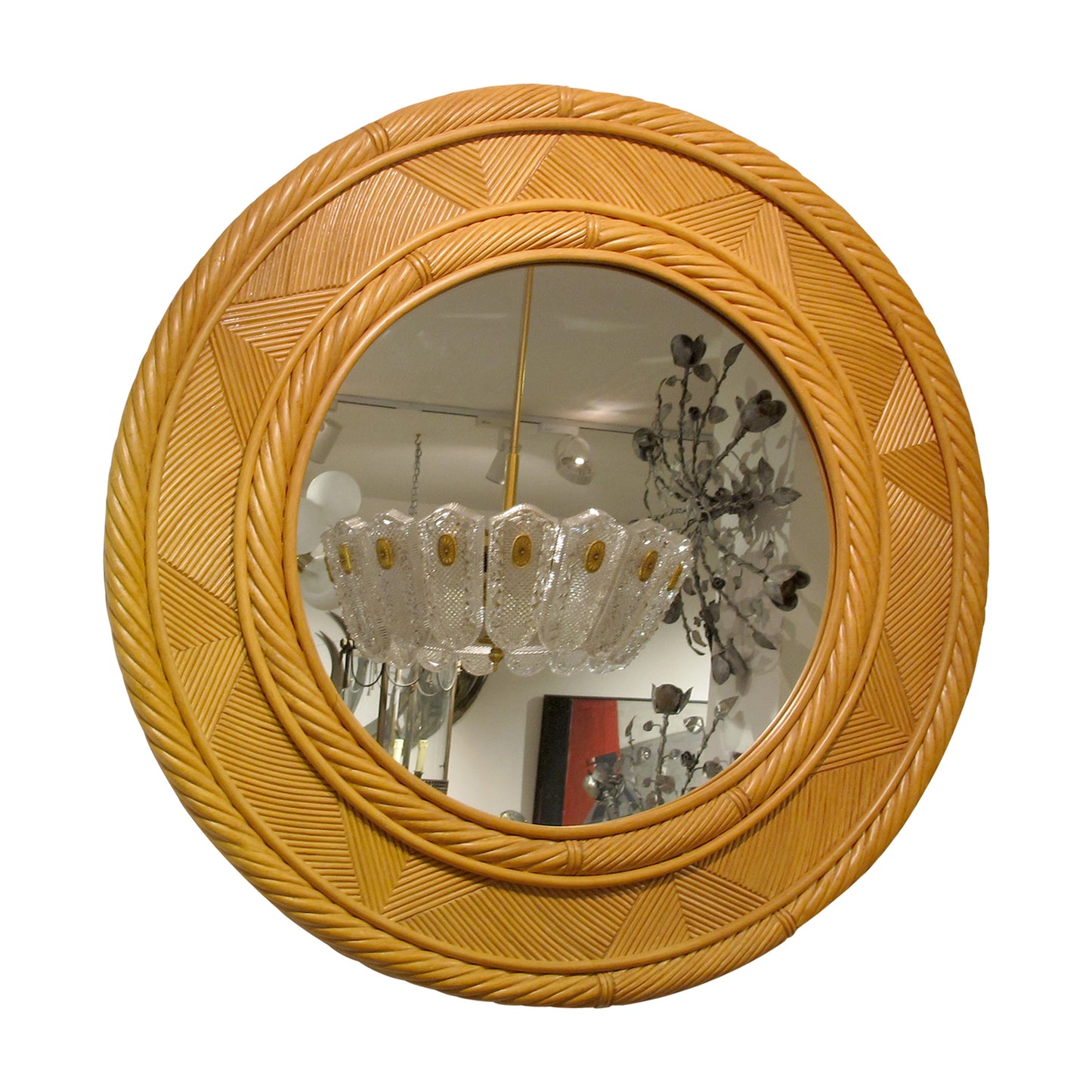 1980s Swedish Round Wooden Reeded Mirror – Vintage Scandinavian Design