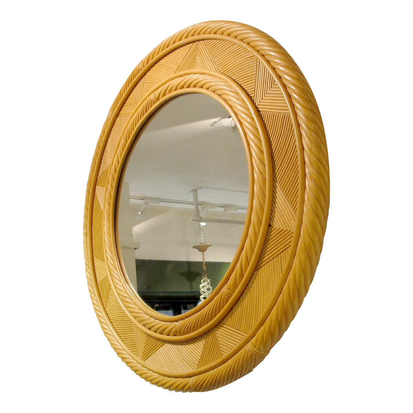 1980s Swedish Round Wooden Reeded Mirror – Vintage Scandinavian Design