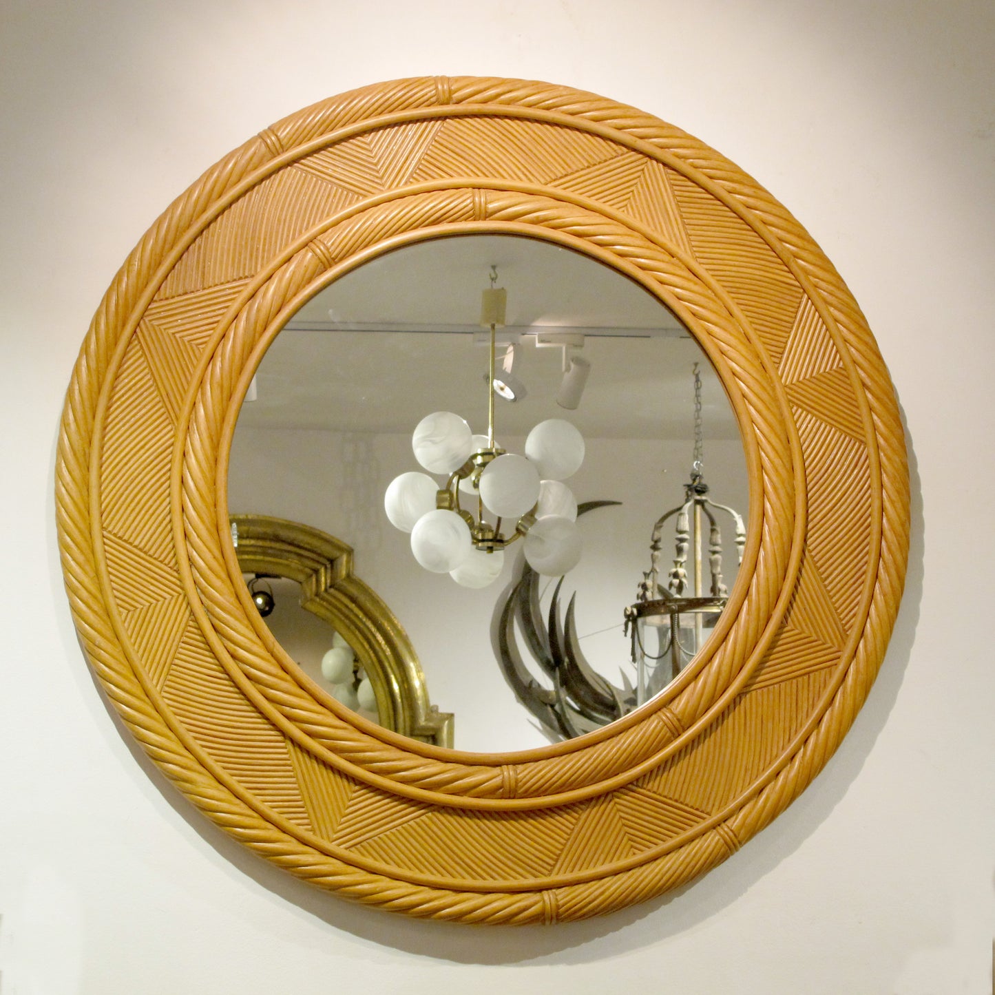 1980s Swedish Round Wooden Reeded Mirror – Vintage Scandinavian Design