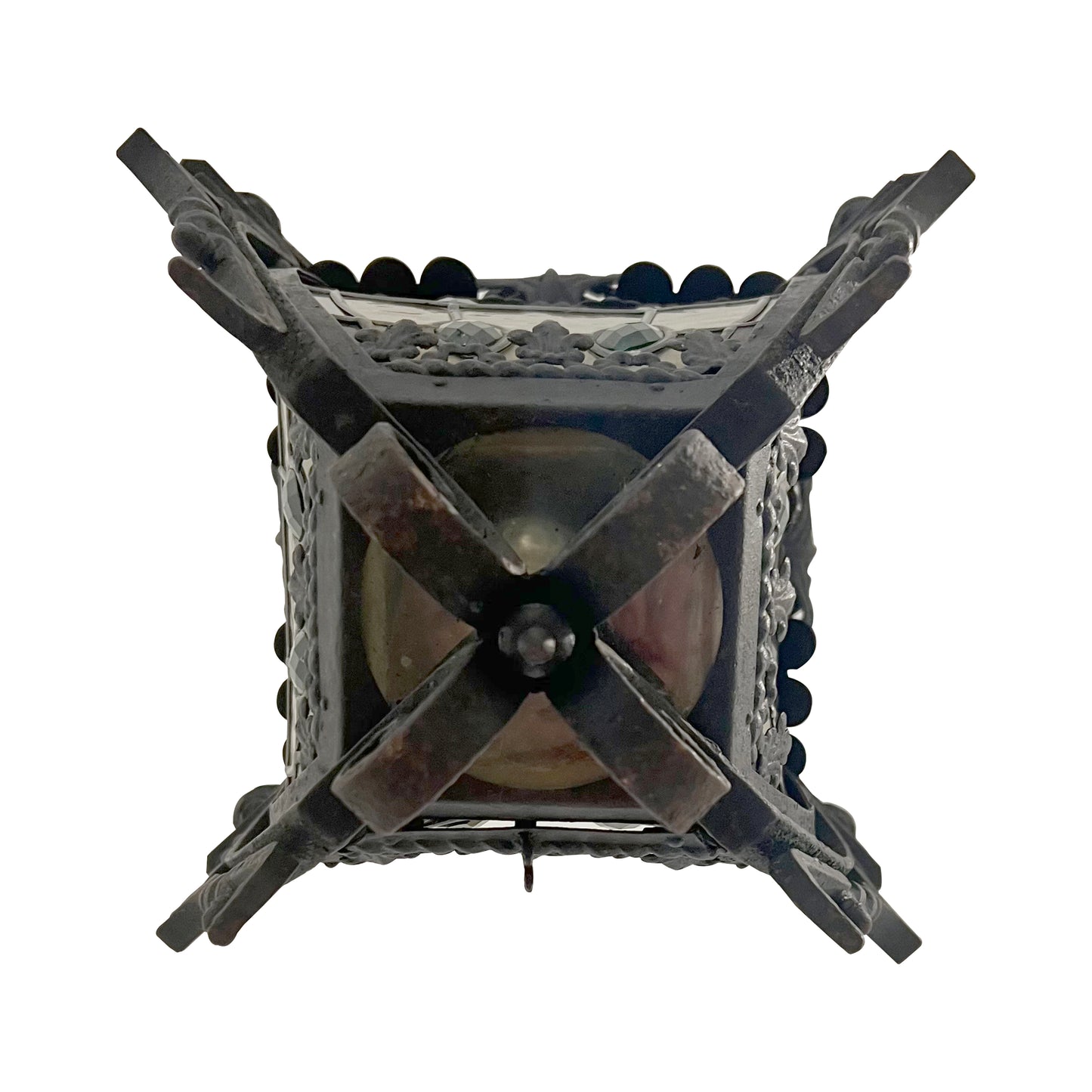 Late 19th-Century French Napoleon III Wrought-Iron Lantern with Stained Glass