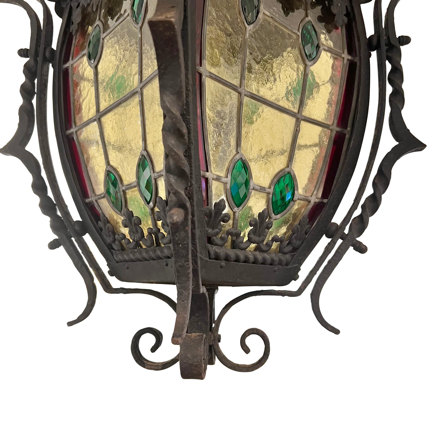 Late 19th-Century French Napoleon III Wrought-Iron Lantern with Stained Glass