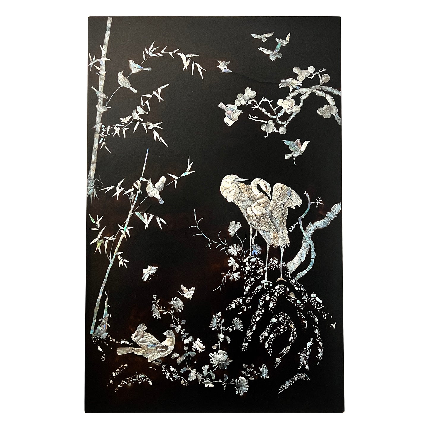 Early 20th Century Asian Black Lacquer Panel with Mother-of-Pearl Inlay