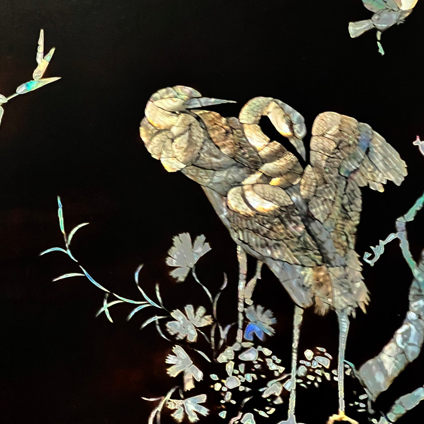 Early 20th Century Asian Black Lacquer Panel with Mother-of-Pearl Inlay