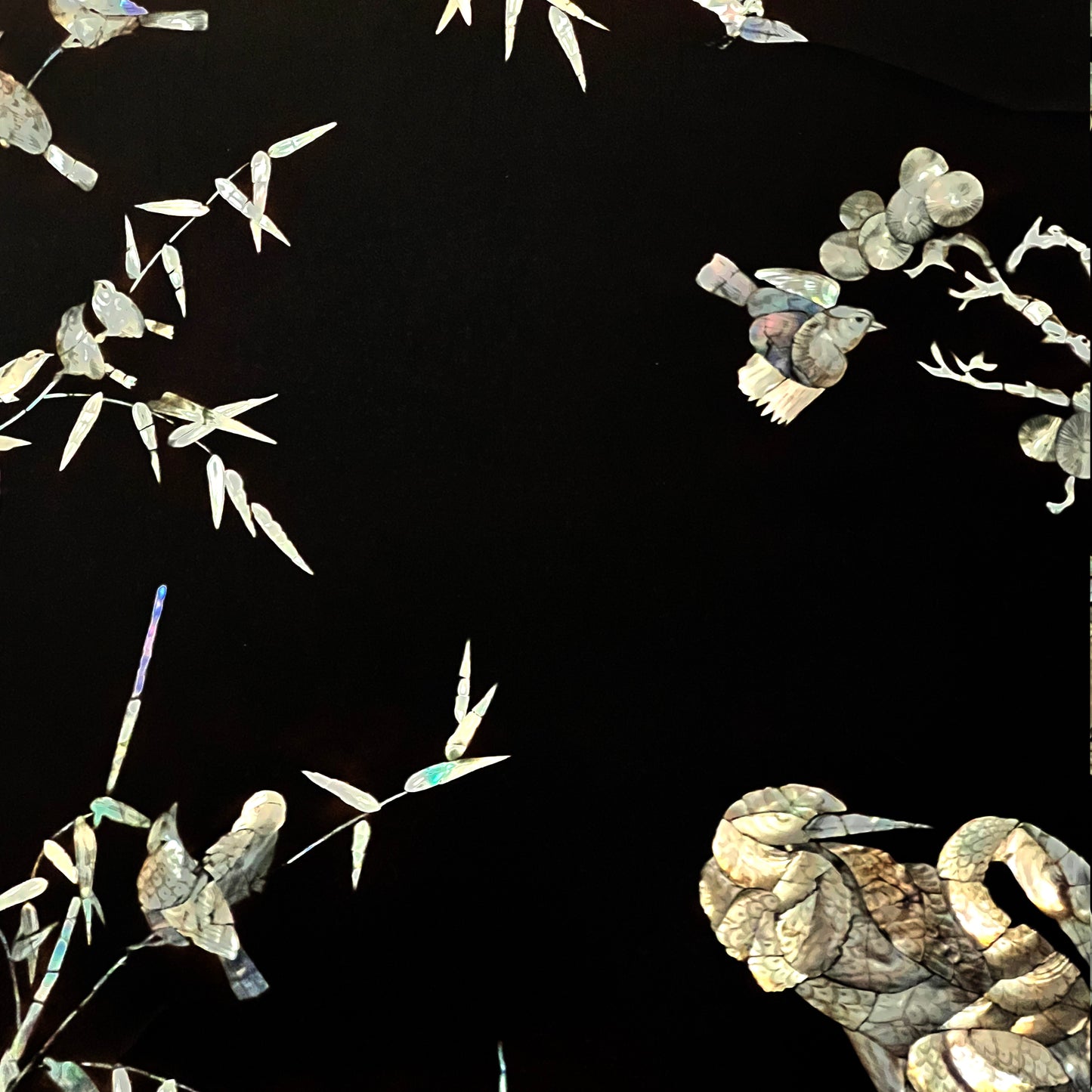 Early 20th Century Asian Black Lacquer Panel with Mother-of-Pearl Inlay